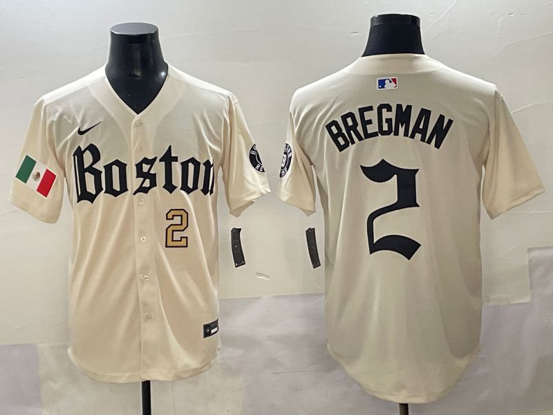 Men 2025 Boston Red Sox #2 Bregman Cream Five generations Joint Name Nike MLB Jersey style 3